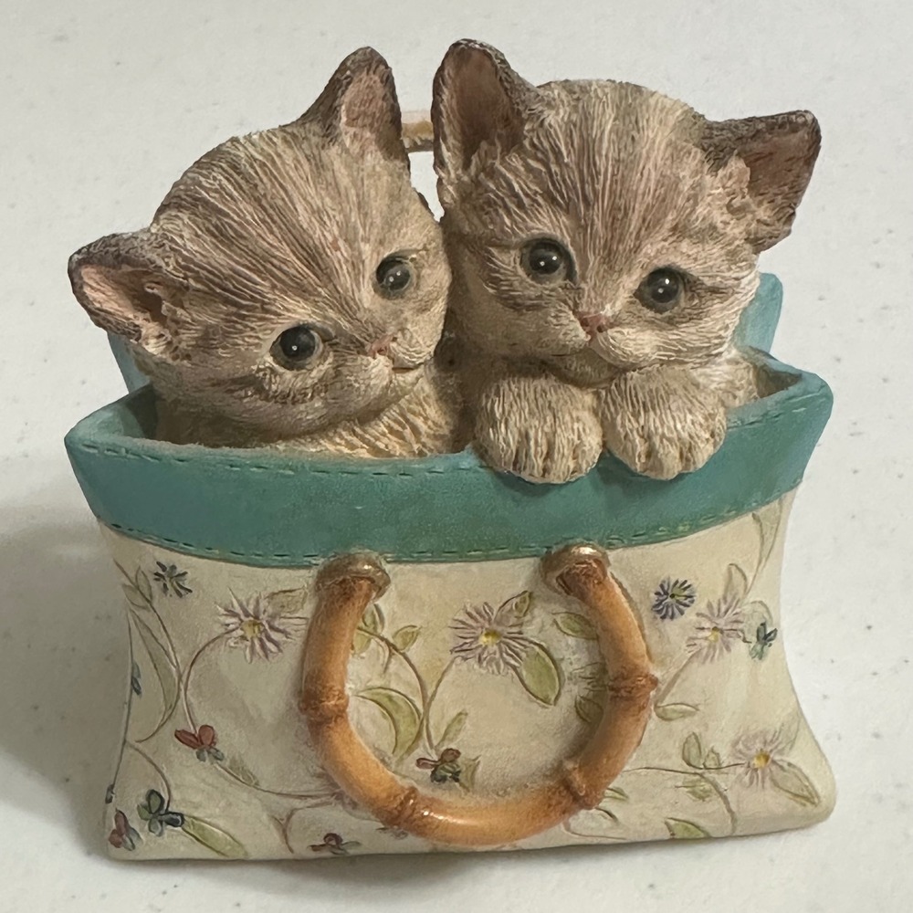 Lenox A Tote for Two Kitten Cat Figurine Floral Bag Resin Sculpture 2005 Vintage